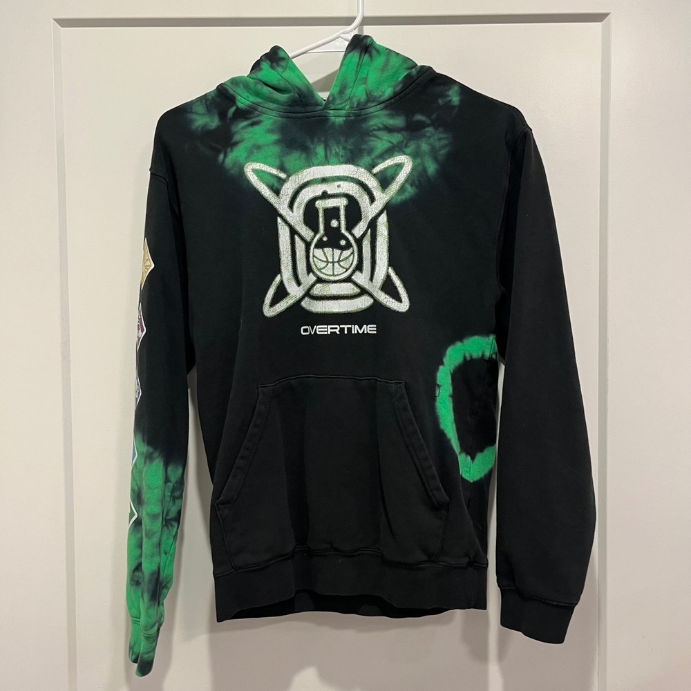Overtime Basketball Hoodie Youth Large Black Green Tie Dye Graphic Pullover